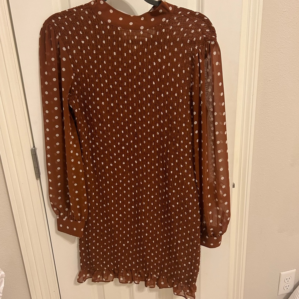 Brown and White Polka Dot Mini Dress